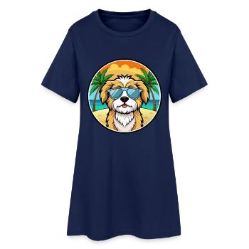 Lhassa Apso Chien Race Dessin Animé Lunettes De Soleil Plage - Robe T-shirt Femme - marine clair - Devant