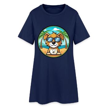 Kyi Leo Hunderasse Cartoon Sonnenbrille Strand - Frauen T-Shirt-Kleid - Light Navy - Vorne