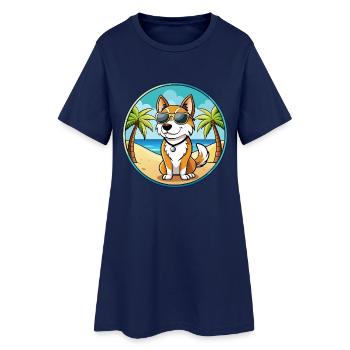 Karelo Finnische Laika Hunderasse Cartoon Sonnenbrille - Frauen T-Shirt-Kleid - Light Navy - Vorne