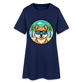 Jindo Hunderasse Cartoon Sonnenbrille Strand - Frauen T-Shirt-Kleid - Light Navy - Vorne