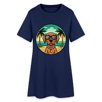 Hungarian Vizsla Dog Breed Cartoon Sunglass Beach - Women’s T-Shirt Dress - light navy - Front