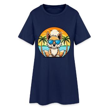 Indischer Spitz Hund Rasse Cartoon Sonnenbrille Strand - Frauen T-Shirt-Kleid - Light Navy - Vorne