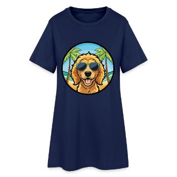 Goldendoodle Chien Race Dessin Animé Lunettes De Soleil Plage - Robe T-shirt Femme - marine clair - Devant