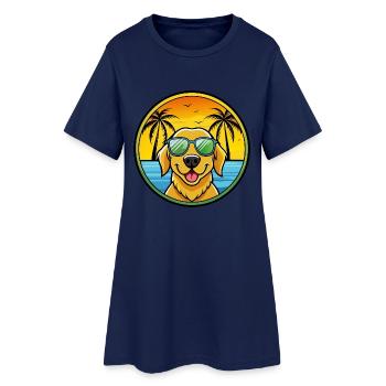 Goldador Hunderasse Cartoon Sonnenbrille Strand - Frauen T-Shirt-Kleid - Light Navy - Vorne