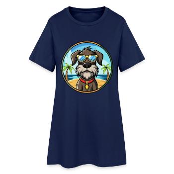 German Wirehaired Pointer Dog Breed Cartoon Beach - Women’s T-Shirt Dress - light navy - Front