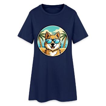 Deutscher Spitz Hund Rasse Cartoon Sonnenbrille Strand - Frauen T-Shirt-Kleid - Light Navy - Vorne