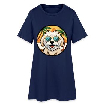 Havenese Hunderasse Cartoon Sonnenbrille Strand - Frauen T-Shirt-Kleid - Light Navy - Vorne
