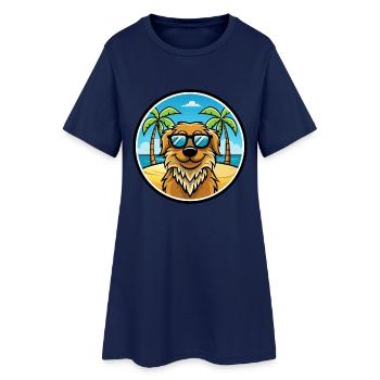 Frisian Water Dog Breed Cartoon Sunglasses Beach - Women’s T-Shirt Dress - light navy - Front