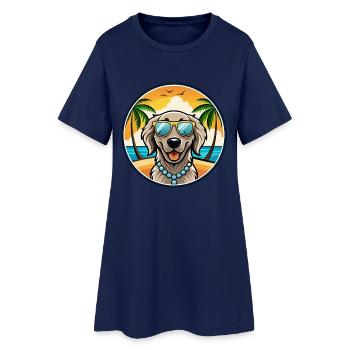 Flat Coated Retriever Dog Breed Cartoon Sunglasses - Women’s T-Shirt Dress - light navy - Front