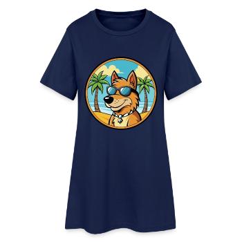 Frisian Pointing Dog Breed Cartoon Sunglass Beach - Women’s T-Shirt Dress - light navy - Front