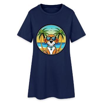 Französisch Bretagne Hund Rasse Cartoon Sonnenbrille Strand - Frauen T-Shirt-Kleid - Light Navy - Vorne