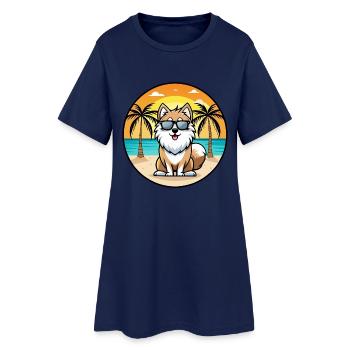 Finnischer Lapphund Hund Rasse Cartoon Sonnenbrille Strand - Frauen T-Shirt-Kleid - Light Navy - Vorne