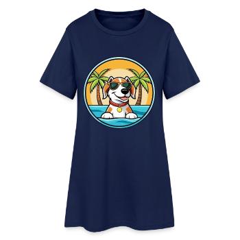 Estnischer Windhund Rasse Cartoon Sonnenbrille Strand - Frauen T-Shirt-Kleid - Light Navy - Vorne