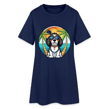 English Springer Spaniel Hunderasse Cartoon Beach - Frauen T-Shirt-Kleid - Light Navy - Vorne
