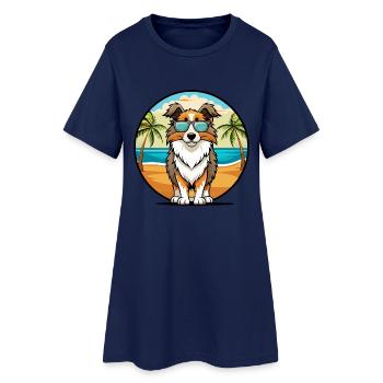 Berger anglais Chien Race Dessin Animé Lunettes De Soleil Plage - Robe T-shirt Femme - marine clair - Devant