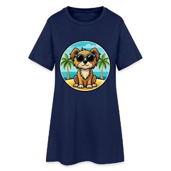Englische Spielzeug Spaniel Hund Rasse Cartoon Sonnenbrille - Frauen T-Shirt-Kleid - Light Navy - Vorne