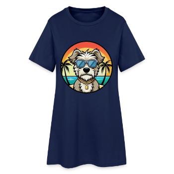 Dandie Dinmont Terrier Hunderasse Cartoon Beach - Frauen T-Shirt-Kleid - Light Navy - Vorne
