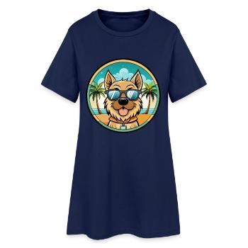 Bolognese Dog Breed Cartoon Sunglasses Beach - Women’s T-Shirt Dress - light navy - Front