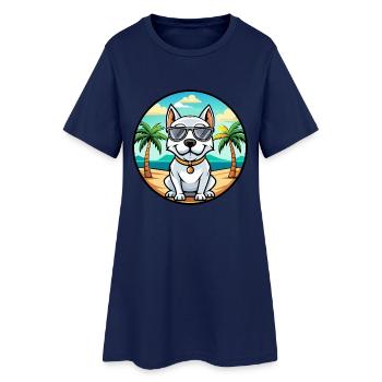 Dogue Argentino Chien Race Dessin Animé Lunettes De Soleil Plage - Robe T-shirt Femme - marine clair - Devant