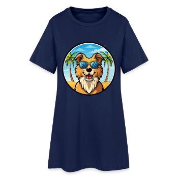Kroatischer Schäferhund Rasse Cartoon Sonnenbrille Strand - Frauen T-Shirt-Kleid - Light Navy - Vorne
