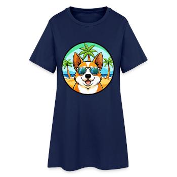 Corgi Hund Rasse Cartoon Sonnenbrille Strand - Frauen T-Shirt-Kleid - Light Navy - Vorne