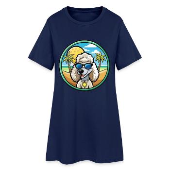 Corded Poodle Hunderasse Cartoon Sonnenbrille Strand - Frauen T-Shirt-Kleid - Light Navy - Vorne