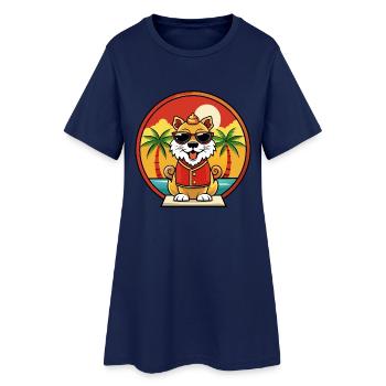 Chinesische kaiserliche Hunderasse Cartoon Sonnenbrille Strand - Frauen T-Shirt-Kleid - Light Navy - Vorne