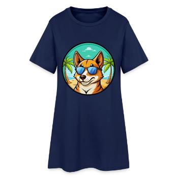 Carolina Hunderasse Cartoon Sonnenbrille Strand - Frauen T-Shirt-Kleid - Light Navy - Vorne