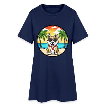 Kanadischer Labrador Husky Hunderasse Cartoon Beach - Frauen T-Shirt-Kleid - Light Navy - Vorne
