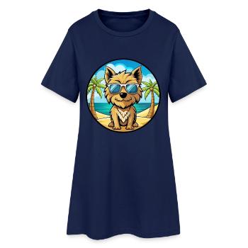 Cairn Terrier Hund Rasse Cartoon Sonnenbrille Strand - Frauen T-Shirt-Kleid - Light Navy - Vorne