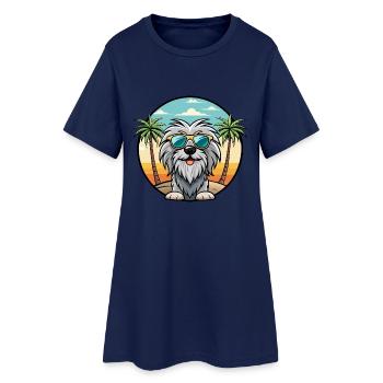 Bergamasco Chien de berger Race Dessin animé Lunettes de soleil Plage - Robe T-shirt Femme - marine clair - Devant