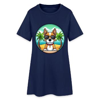 Brasilianischer Terrier Hunderasse Cartoon Sonnenbrille Strand - Frauen T-Shirt-Kleid - Light Navy - Vorne