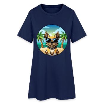 Braque Francais Dog Breed Cartoon Sunglasses Beach - Women’s T-Shirt Dress - light navy - Front