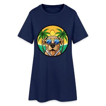 Brasilianische Dogge Hunderasse Cartoon Sonnenbrille Strand - Frauen T-Shirt-Kleid - Light Navy - Vorne