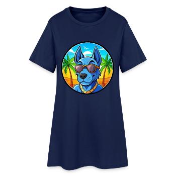 Blue Thai Ridgeback Dog Breed Cartoon Sunglasses - Women’s T-Shirt Dress - light navy - Front