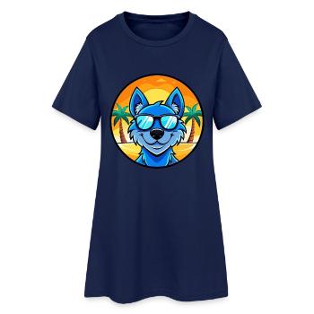 Blaue Spitzenhunderasse Cartoon Sonnenbrille Strand - Frauen T-Shirt-Kleid - Light Navy - Vorne