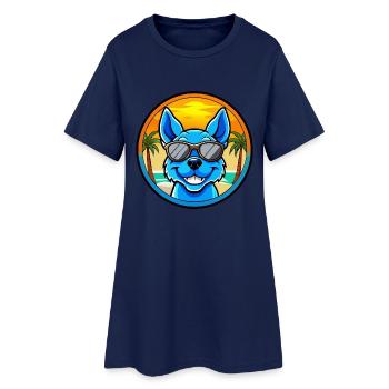 Blue Heeler Hunderasse Cartoon Sonnenbrille Strand - Frauen T-Shirt-Kleid - Light Navy - Vorne