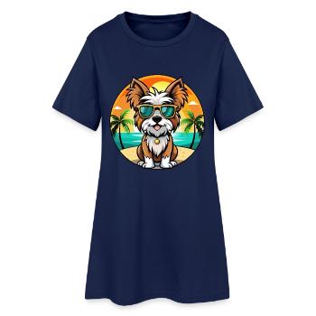 Biewer Terrier Hund Rasse Cartoon Sonnenbrille Strand - Frauen T-Shirt-Kleid - Light Navy - Vorne