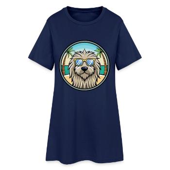 Bergamasco Chien Race Dessin Animé Lunettes De Soleil Plage - Robe T-shirt Femme - marine clair - Devant