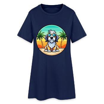 Basset Griffon Vendéen Hunderasse Cartoon Beach - Frauen T-Shirt-Kleid - Light Navy - Vorne