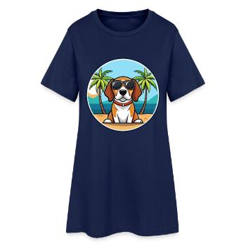 Beagle Hunderasse Cartoon Sonnenbrille Strand - Frauen T-Shirt-Kleid - Light Navy - Vorne