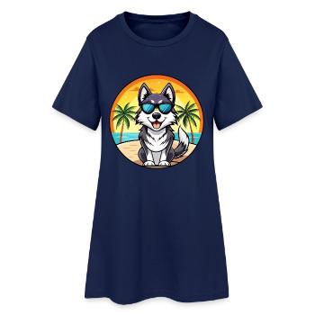 Alaskan Malamute Dog Breed Cartoon Sunglass Beach - Women’s T-Shirt Dress - light navy - Front