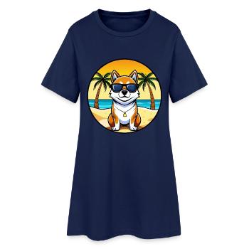 Akita Dog Breed Cartoon Sunglasses Beach - Women’s T-Shirt Dress - light navy - Front