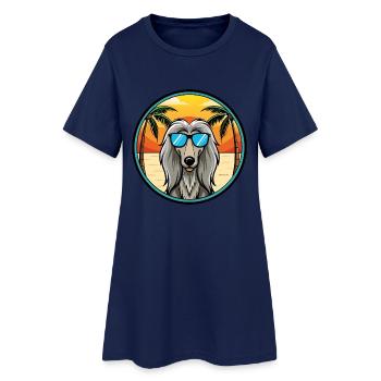 Afghanischer Windhund Hunderasse Cartoon Sonnenbrille Strand - Frauen T-Shirt-Kleid - Light Navy - Vorne