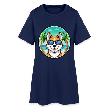 Sibérien Laika Chien Race Dessin Animé Lunettes De Soleil Plage - Robe T-shirt Femme - marine clair - Devant