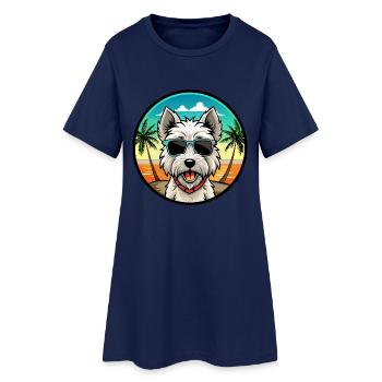 West Highland Terrier Dog Breed Cartoon Sunglasses - Women’s T-Shirt Dress - light navy - Front