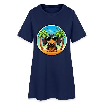 Wirehaired Dachshund Dog Breed Cartoon Sunglasses - Women’s T-Shirt Dress - light navy - Front