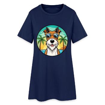 Draht Foxterrier Hunderasse Cartoon Sonnenbrille Strand - Frauen T-Shirt-Kleid - Light Navy - Vorne