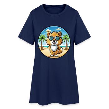 Spielzeug Deutscher Spitz Hund Rasse Cartoon Sonnenbrille Strand - Frauen T-Shirt-Kleid - Light Navy - Vorne