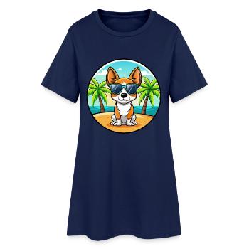 Spielzeug Foxterrier Hund Rasse Cartoon Sonnenbrille Strand - Frauen T-Shirt-Kleid - Light Navy - Vorne